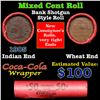 Image 1 : Mixed small cents 1c orig shotgun roll,  Wheat Cent, 1905 Indian Cent other end, Coca Cola Brandt Wr