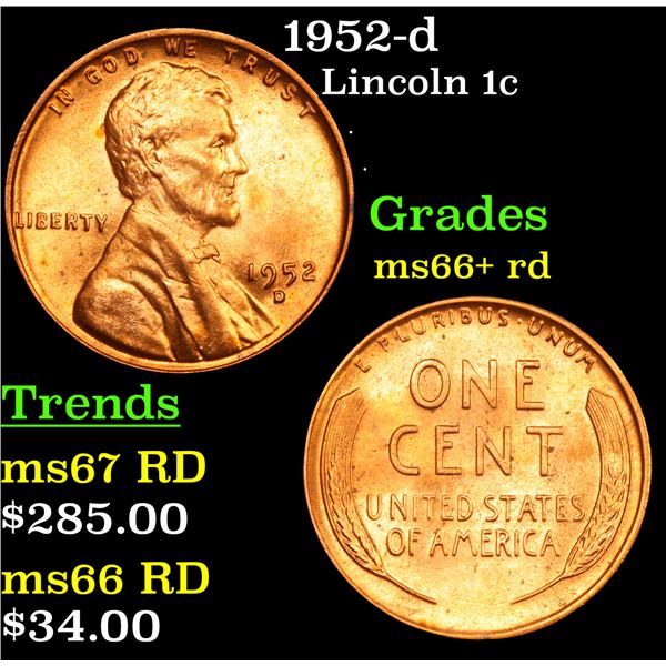 1952-d Lincoln Cent 1c Grades GEM++ RD