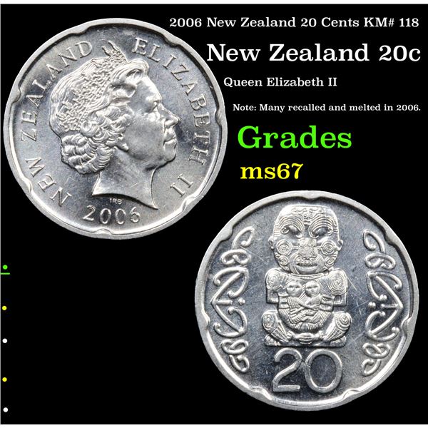 2006 New Zealand 20 Cents KM# 118 Grades GEM++ Unc