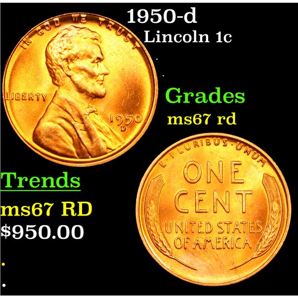 1950-d Lincoln Cent 1c Grades GEM++ Unc RD