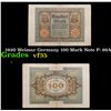Image 1 : 1920 Weimar Germany 100 Mark Note P: 69A Grades vf++