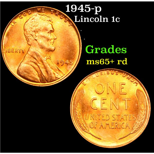 1945-p Lincoln Cent 1c Grades Gem+ Unc RD