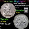 Image 1 : 1874 arrows Seated Half Dollar 50c Graded ms63 By SEGS