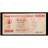 Image 2 : 2008 Zimbabwe 10 Million Dollar Note P# 55A Grades vf++