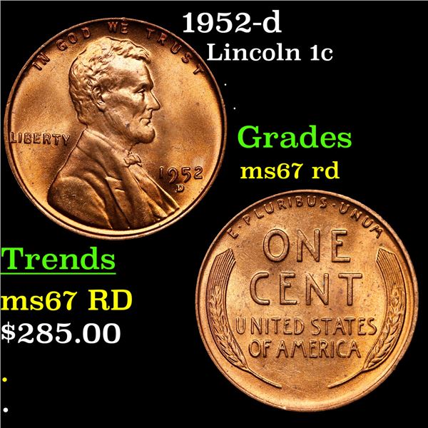 1952-d Lincoln Cent 1c Grades GEM++ Unc RD