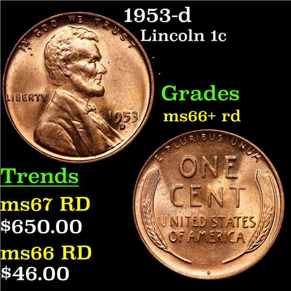 1953-d Lincoln Cent 1c Grades GEM++ RD