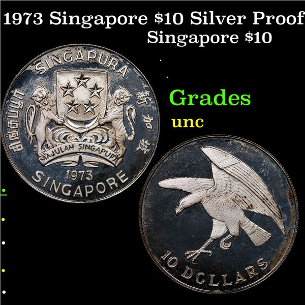 1973 Singapore $10 Silver Proof Grades Brilliant Uncirculated