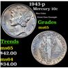 Image 1 : 1943-p Mercury Dime 10c Grades GEM Unc