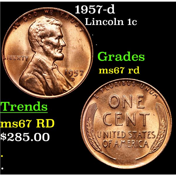 1957-d Lincoln Cent 1c Grades GEM++ Unc RD