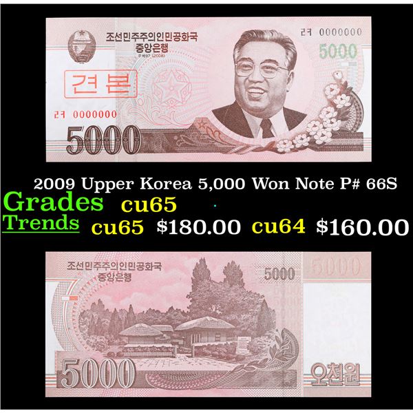 2009 Upper Korea 5,000 Won Note P# 66S Grades Gem CU