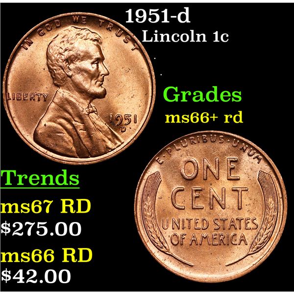 1951-d Lincoln Cent 1c Grades GEM++ RD