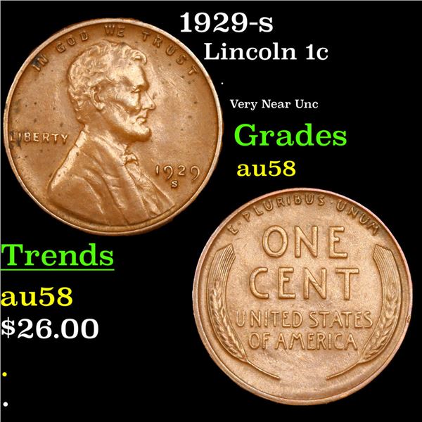 1929-s Lincoln Cent 1c Grades Choice AU/BU Slider