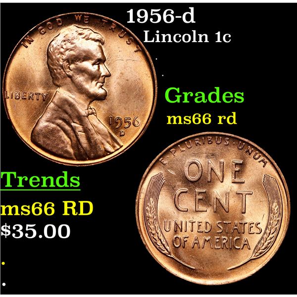 1956-d Lincoln Cent 1c Grades GEM+ Unc RD