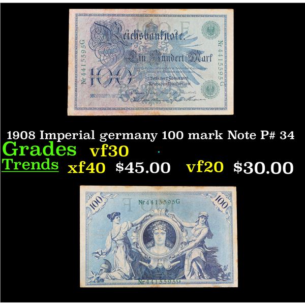 1908 Imperial germany 100 mark Note P# 34 Grades vf++