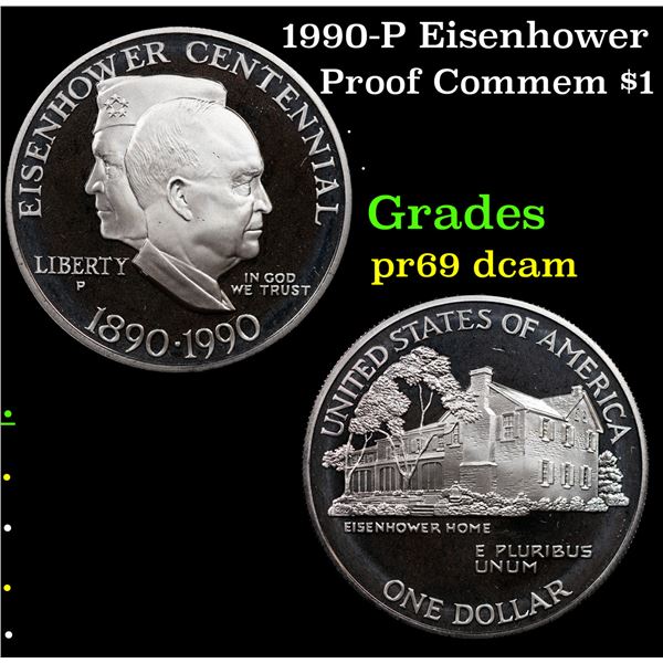 Proof 1990-P Eisenhower Modern Commem Dollar $1 Grades GEM++ Proof Deep Cameo