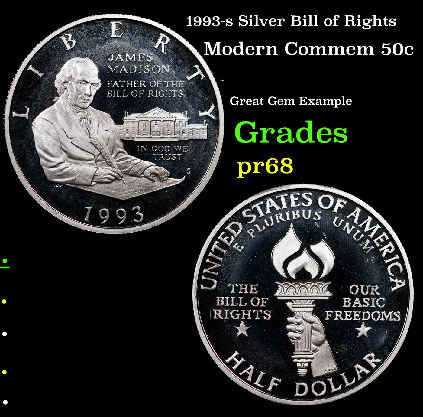 Simble For Silver Rights Proof 1993-s Silver Bill of Rights Modern Commem Half Dollar 50c Grades ...