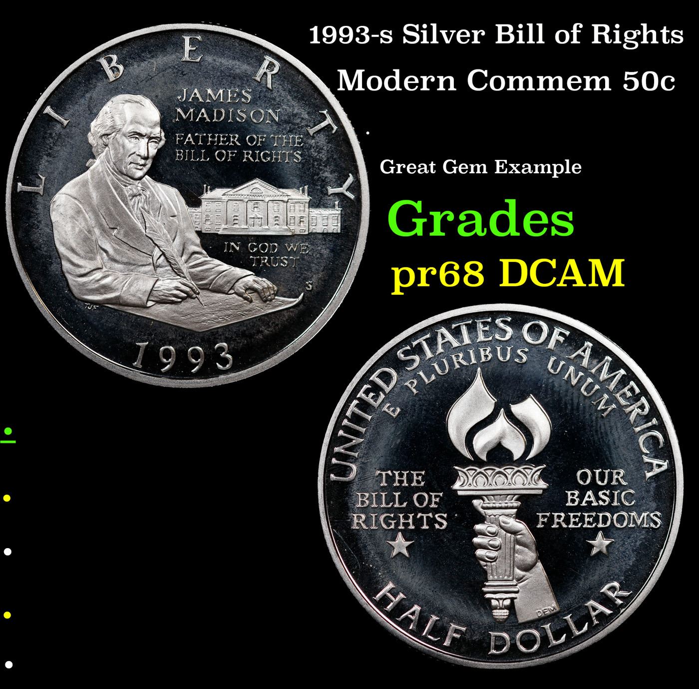 Simble For Silver Rights Proof 1993-s Silver Bill of Rights Modern Commem Half Dollar 50c Grades ...