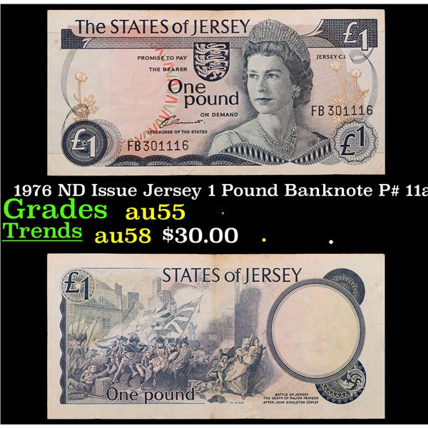 1976 ND Issue Jersey 1 Pound Banknote P# 11a Grades Choice AU
