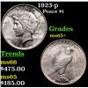 Image 1 : 1923-p Peace Dollar $1 Grades GEM+ Unc