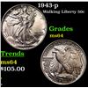 Image 1 : 1943-p Walking Liberty Half Dollar 50c Grades Choice Unc