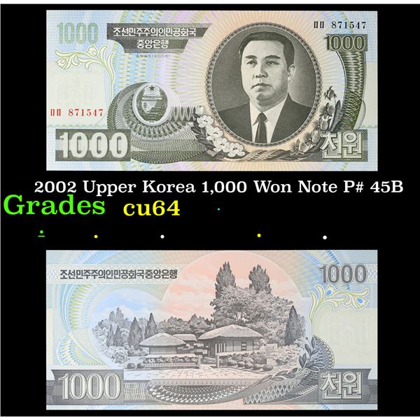 2002 Upper Korea 1,000 Won Note P# 45B Grades Choice CU