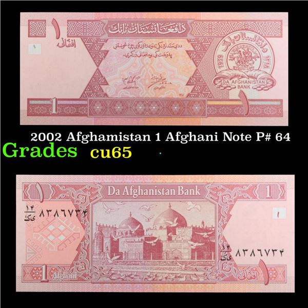 2002 Afghamistan 1 Afghani Note P# 64 Grades Gem CU