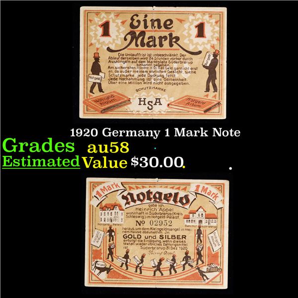 1920 Germany 1 Mark Note Grades Choice AU/BU Slider