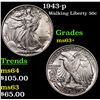 Image 1 : 1943-p Walking Liberty Half Dollar 50c Grades Select+ Unc