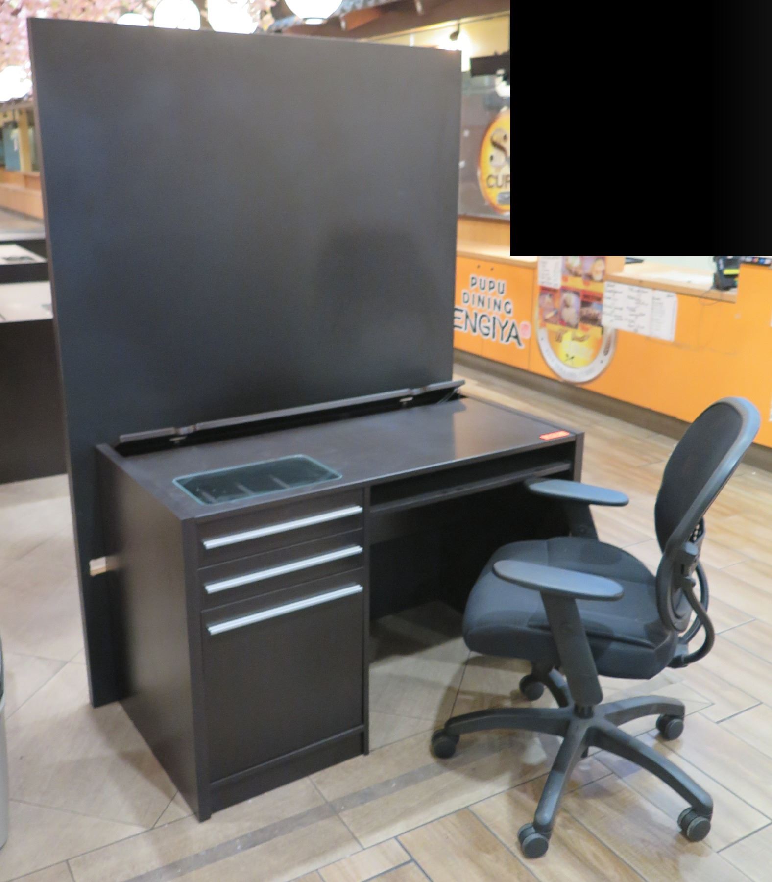 Black 3-Drawer Desk w/ Back Panel & Rolling Office Armchair 48