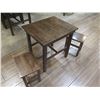 Image 3 : Wooden Table 30"x25"x30"H w/ 2 Matching Stools 16"x12"x17"H