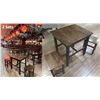 Image 1 : Qty 2 Wooden Tables 30"x25"x30"H w/ 4 Matching Stools 16"x12"x17"H
