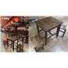 Image 1 : Qty 2 Wooden Tables 30"x25"x30"H w/ 4 Matching Stools 16"x12"x17"H