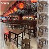 Image 1 : Qty 5 Wooden Tables 30"x25"x30"H w/ 10 Matching Stools 16"x12"x17"H