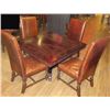 Image 1 : Carved Wooden Table w/ Pedestal Base 40"x40"x29"H w/ 4 Upholstered Chairs