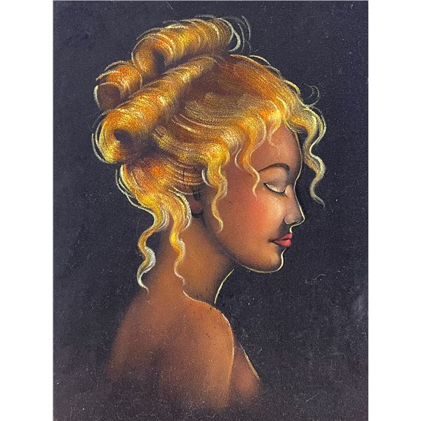 Vintage Mid Century Female Figure Painting On Black Velvet (33.25x25.25")