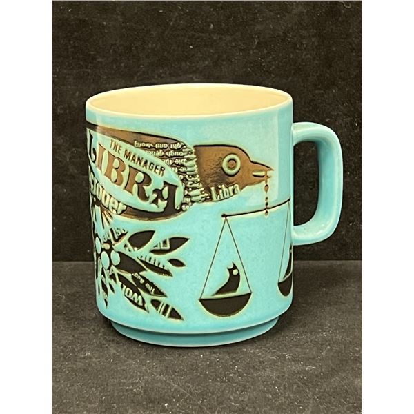 Hornsea Pottery Libra Zodiac Sign on Turquoise Coffee Mug - Mid Century (amazing color!)