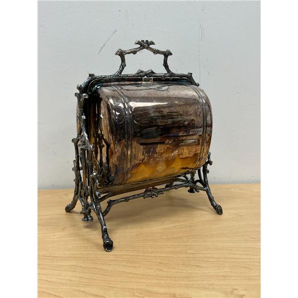 Antique Victorian Silverplate Folding Biscuit Box - see pics for markings (approx: 7.5"W 10"T)