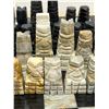 Image 2 : Carved Stone Chess / Checkers Set - Chess pieces look complete - missing on checker piece