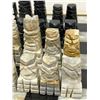 Image 3 : Carved Stone Chess / Checkers Set - Chess pieces look complete - missing on checker piece