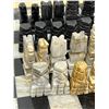 Image 4 : Carved Stone Chess / Checkers Set - Chess pieces look complete - missing on checker piece