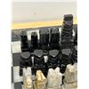 Image 5 : Carved Stone Chess / Checkers Set - Chess pieces look complete - missing on checker piece
