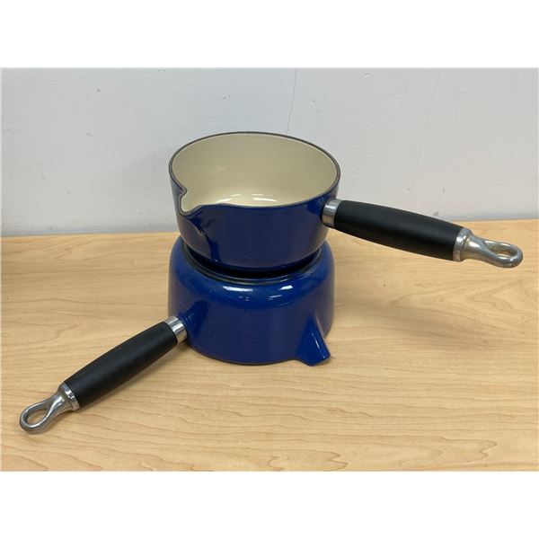 2 Le Creuset France Cast Enamel Pots w/spouts #14 & 16 - Smaller 5.25 & 6" see all pics