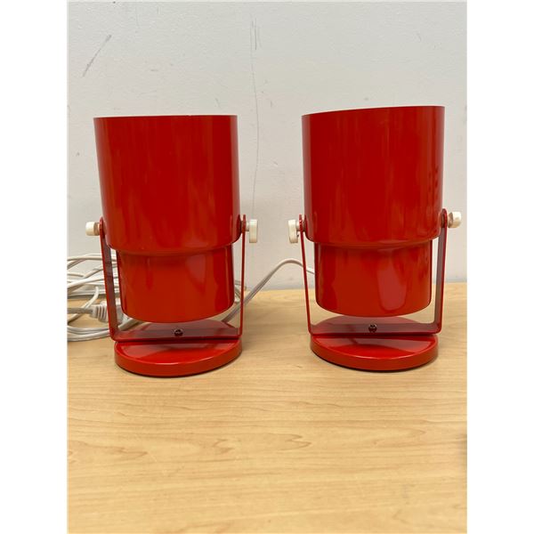 2 RED Retro Style Adjustable Lamps / Wall Sconces - Working - Approx: 7.5"T 4"W