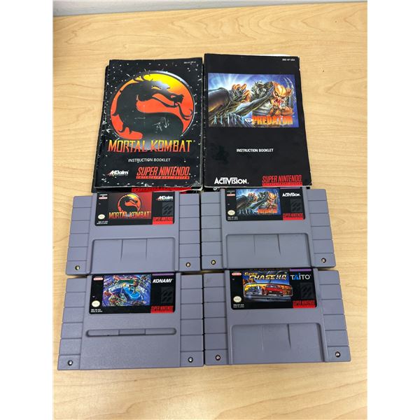4 Super Nintendo Entertainment System Game Cartridges & Various booklets as pictured SNES