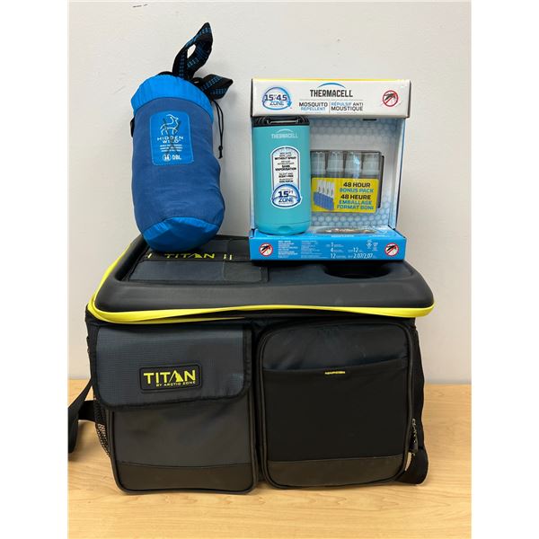 Camping / Picnic Package - Soft Shell Cooler Bag / Mosquito Repellent & Double Hammock