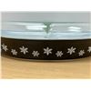 Image 2 : HTF Pyrex Charcoal Black Snowflake Divided Casserole with Lid 1.5 Qt very nice overall