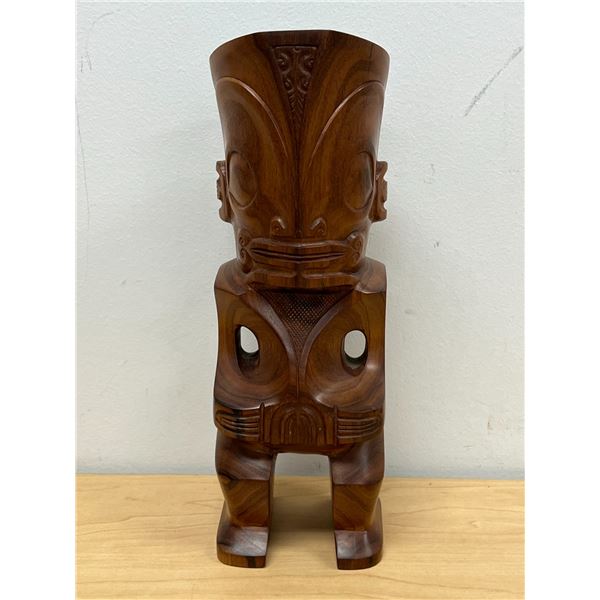 Amazing Tahitian Tiki Wood Carved Sculpture by T. Hio (Tahiti) 2008 - Approx: 11"T