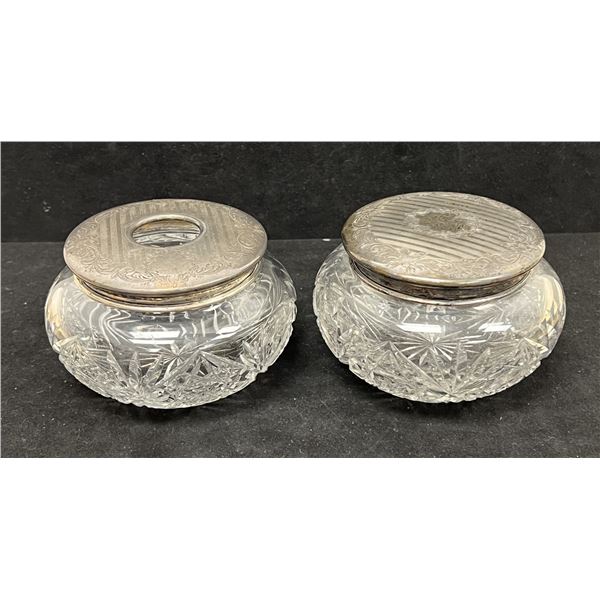 2 Sterling Silver Birks Lids on Cut Crystal Vanity / Trinket Bowls (see pics for sterling marks)