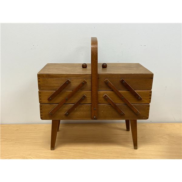 Mid Century Accordion Style Sewing Kit / Box - Approx: 16.5x8.5" & 17.5" tall