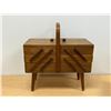Image 1 : Mid Century Accordion Style Sewing Kit / Box - Approx: 16.5x8.5" & 17.5" tall